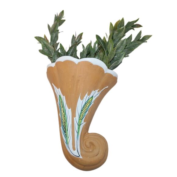 Rustic Vintage Wall Pocket Vase-Cornucopia with Wheat Motif, Perfect Home Accent - Picture 6 of 6